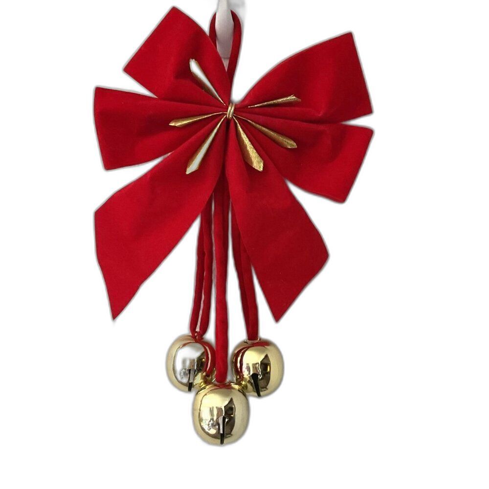 Vintage Large Red Holiday Bow with Sleigh Bells - 14.5" Christmas Decor